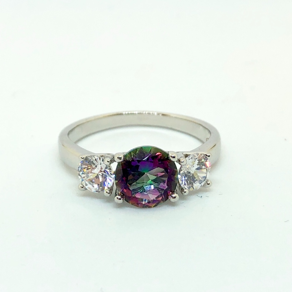 3 Stone Mystic Topaz & Diamond Ring, Simulated Stones, Sparkly, Fairy Core